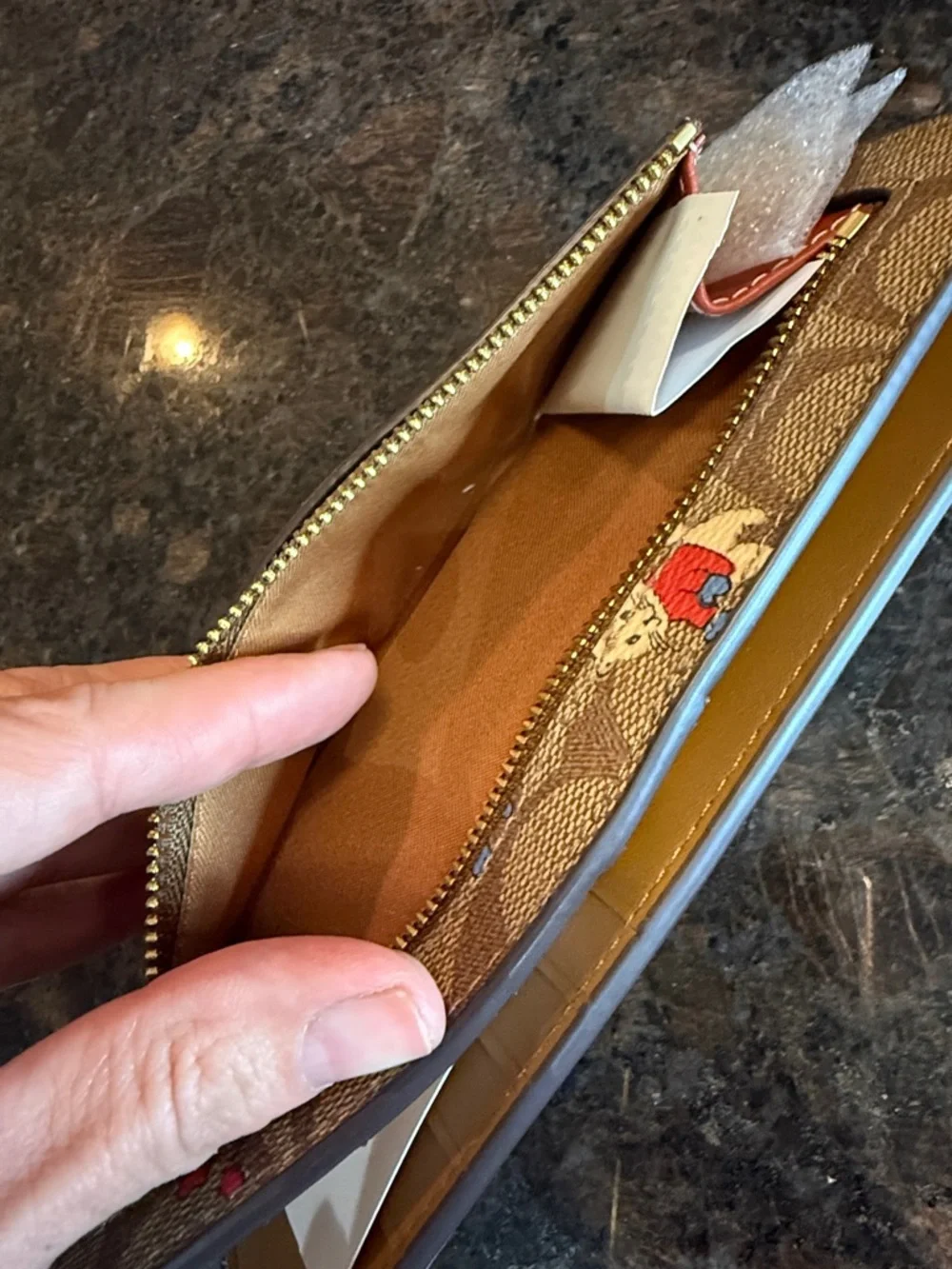 Coach Beige Signature Canvas Continental Wallet with Playful Cat Print - Picture 9 of 16